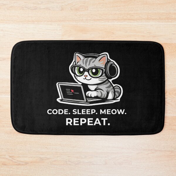 Item preview, Code Sleep Meow Repeat – Funny Cat Coding Design designed and sold by LucaVibeBrand.