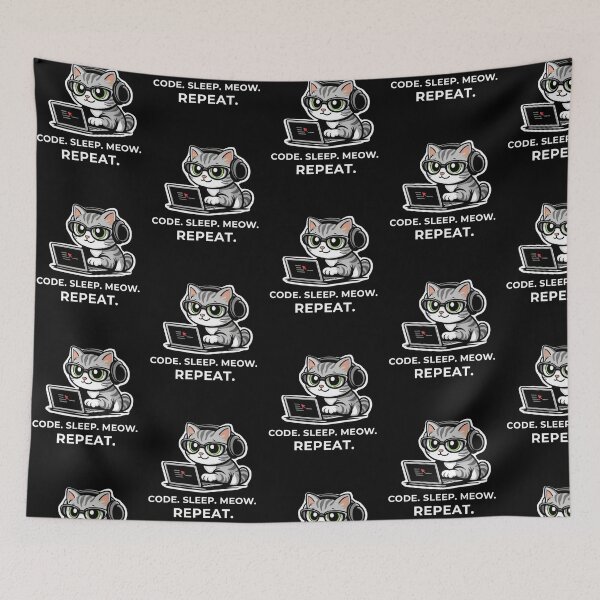 Item preview, Code Sleep Meow Repeat – Funny Cat Coding Design designed and sold by LucaVibeBrand.