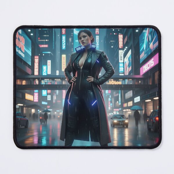 Item preview, Neon Rain Cyberpunk Girl – Futuristic Woman in Glowing Trench Coat designed and sold by SunsetAngelsAI.