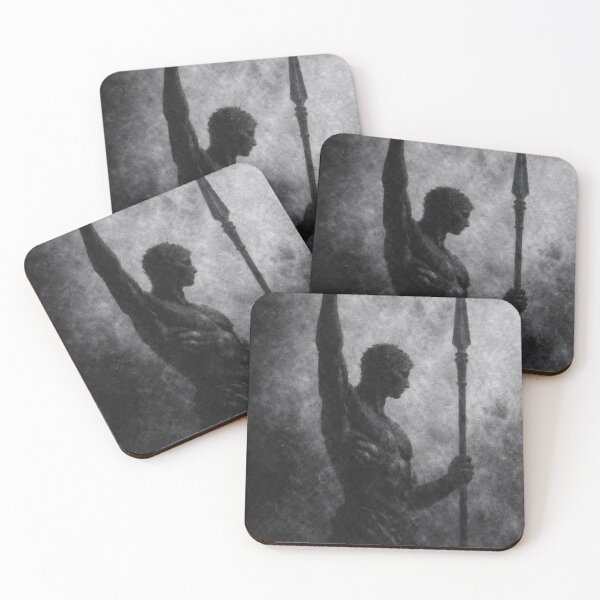 Item preview, Grainy Monochrome Warrior with Spear — Vintage Grit Texture, Dark Heroic Silhouette designed and sold by Visualynx.