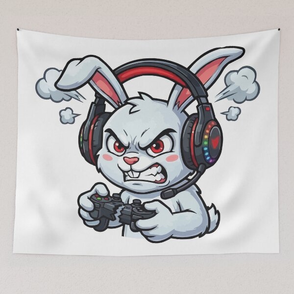 Item preview, Game Over – Angry Gamer Bunny with Headset designed and sold by Petzzz.