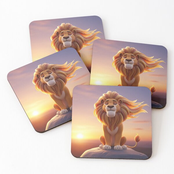 Item preview, Calm Cartoon Lion on Rock – Heroic 3D Sunset Illustration designed and sold by Unwrapfashion.