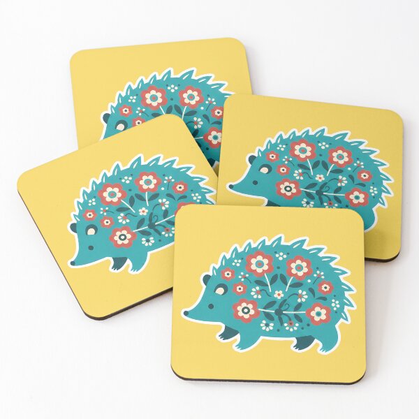 Item preview, Turquoise Hedgehog & Motifs STICKER/MAGNET PACK – Scandinavian Folk Art by heidiannemorris © designed and sold by FOLK ART FUSION by heidiannemorris.
