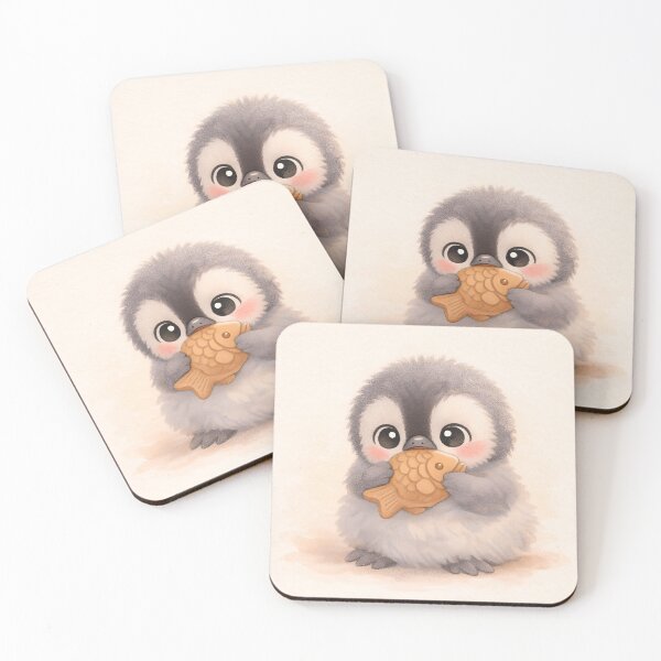 Item preview, Cute Baby Penguin Eating Taiyaki – Cozy Kawaii Winter Illustration designed and sold by PebsPebs.