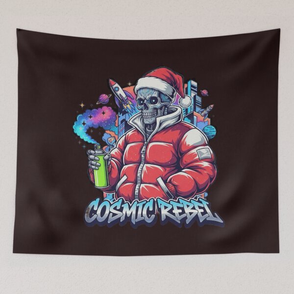 Item preview, Cosmic Rebel – Cyberpunk Skeleton Santa with Space Graffiti Sci-Fi Art  designed and sold by Thaivi Design.