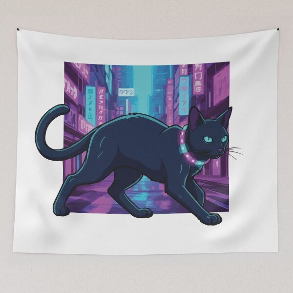 Item preview, Neon Prowl – Cyberpunk Black Cat with LED Collar designed and sold by Petzzz.