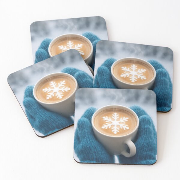 Item preview, Blue Mittens Holding a Coffee with a Snowflake Design designed and sold by Maria Dryfhout.