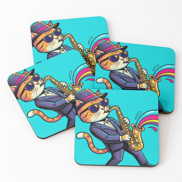 Item preview, Soulful Saxophone Cat - Colorful Watercolor Splash Art designed and sold by L.U.S.A.