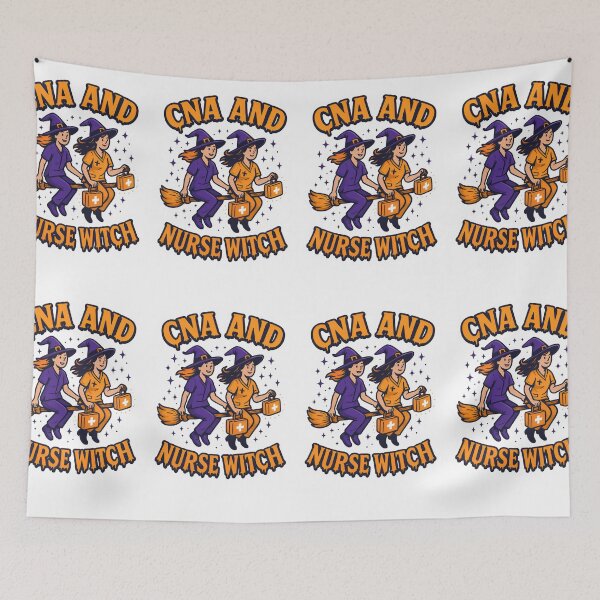 Item preview, CNA and Nurse Witch Halloween Design – Cute Flying Witch Nurses Artwork designed and sold by ClinicalHubs.