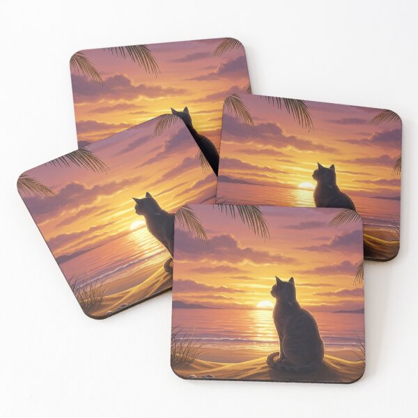 Item preview, Cat Watching Sunset on Tropical Beach designed and sold by Articooler.
