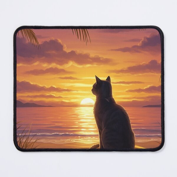 Item preview, Cat Watching Sunset on Tropical Beach designed and sold by Articooler.