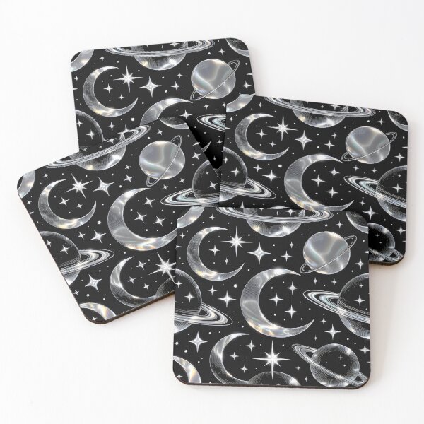 Item preview, Holographic Celestial Pattern – Moons, Stars, and Planets on Black designed and sold by SplashTastic.