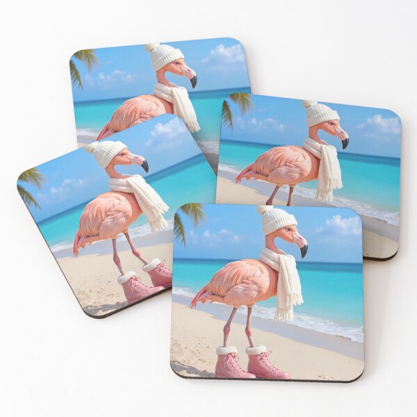 Item preview, Flamingo Wearing Winter Attire on a Beach designed and sold by Maria Dryfhout.