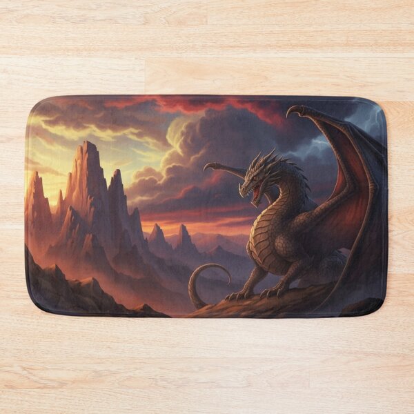 Item preview, Majestic Mountain Dragon - Epic Fantasy Sunset Landscape designed and sold by Creatuer Handling Protocols.