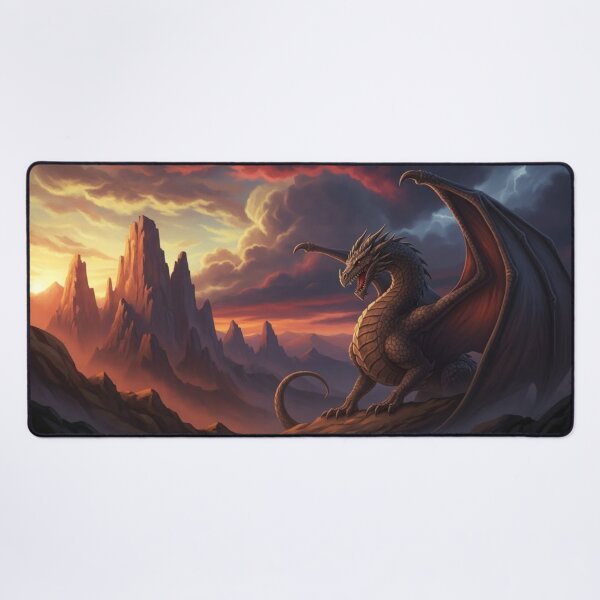 Item preview, Majestic Mountain Dragon - Epic Fantasy Sunset Landscape designed and sold by Creatuer Handling Protocols.