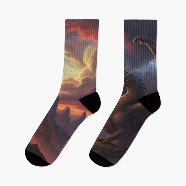 Item preview, Majestic Mountain Dragon - Epic Fantasy Sunset Landscape designed and sold by Creatuer Handling Protocols.