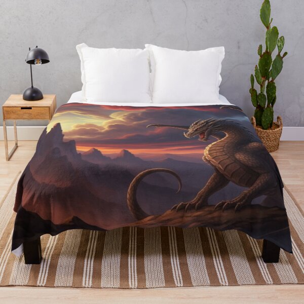 Item preview, Majestic Mountain Dragon - Epic Fantasy Sunset Landscape designed and sold by Creatuer Handling Protocols.