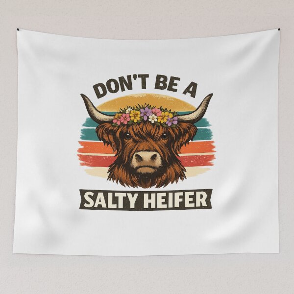 Item preview, Don’t Be a Salty Heifer Shirt | Highland Cow Flower Crown Vintage Farm T-Shirt | Funny Cow Farmhouse Graphic Tee designed and sold by DailyDrivesct.