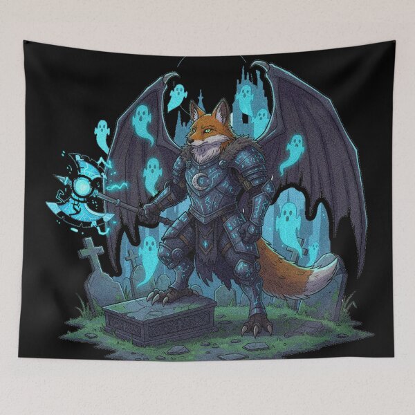 Item preview, Dark Fantasy Fox Warrior With Wings Magical Ax Illustration designed and sold by RebellDancer.