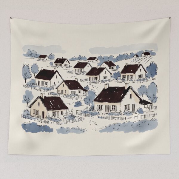 Item preview, Suburban Houses and Trees – Peaceful Neighborhood Illustration designed and sold by SplashTastic.