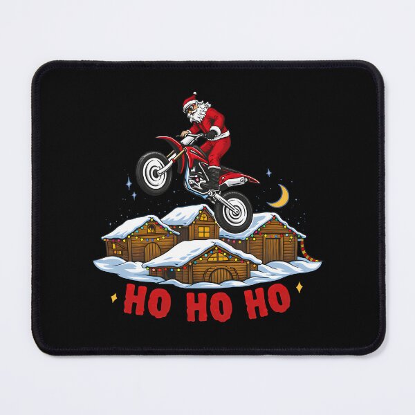 Item preview, Santa Claus Riding Motocross Dirt Bike Over Snowy Christmas Village Ho Ho Ho designed and sold by DrawHandArt.