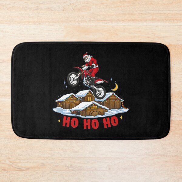 Item preview, Santa Claus Riding Motocross Dirt Bike Over Snowy Christmas Village Ho Ho Ho designed and sold by DrawHandArt.