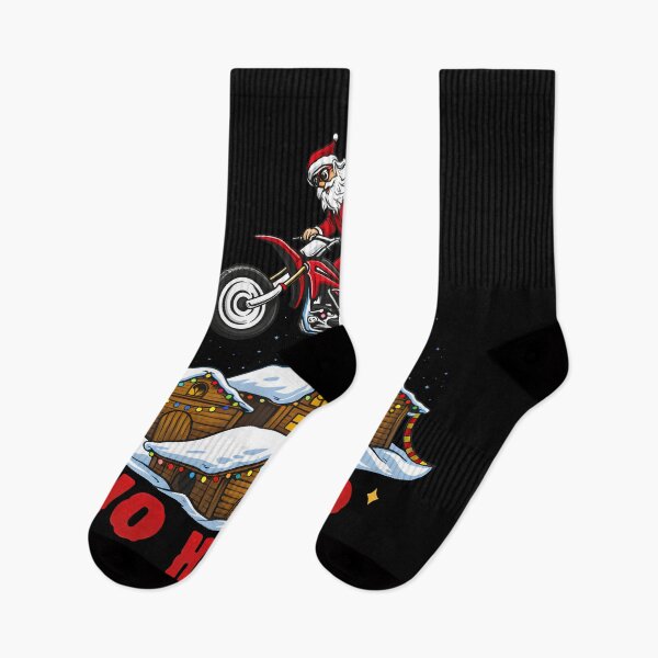 Item preview, Santa Claus Riding Motocross Dirt Bike Over Snowy Christmas Village Ho Ho Ho designed and sold by DrawHandArt.