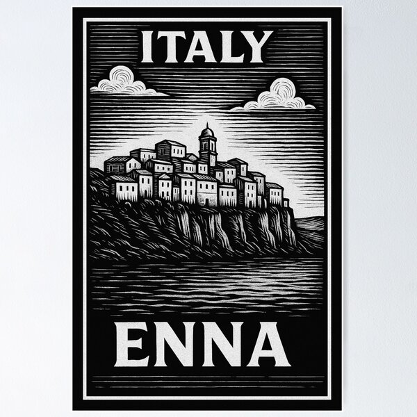 Item preview, Enna Italy Linocut Style  designed and sold by Thistle-TShop.