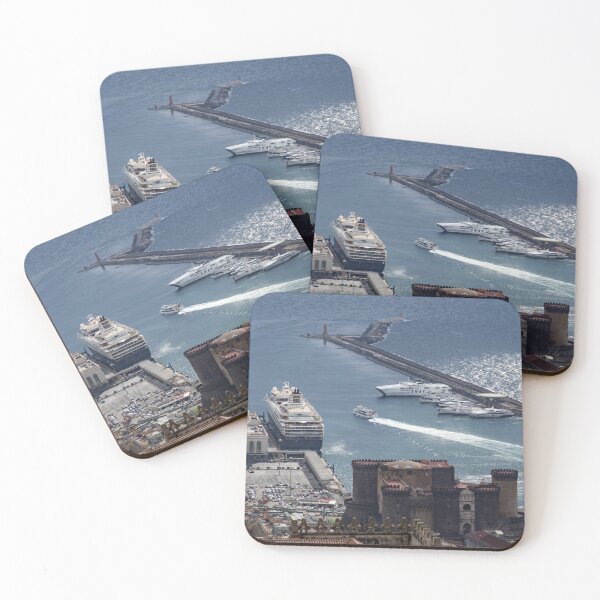 Item preview, Naples Distinctive Harbor in Silver and Blue - Castles and Cruise Ships From Above designed and sold by Georgia Mizuleva.