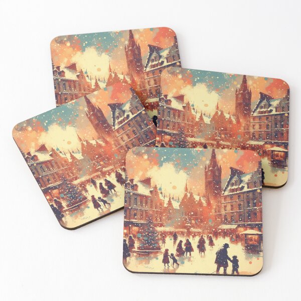 Item preview, Winter Lights of Old Europe – Festive Snowy City Christmas Art designed and sold by Okmanoo.