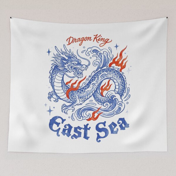 Item preview, East Sea Dragon King Blue Porcelain Tattoo Style Art designed and sold by zzz888.