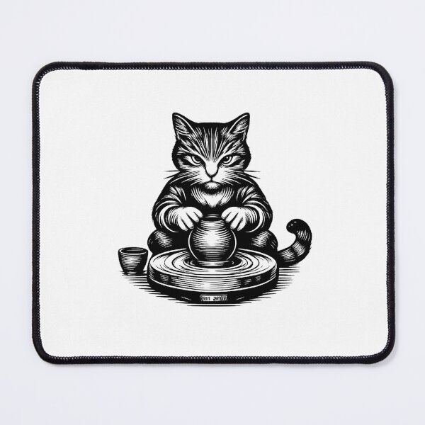 Item preview, Pottery Cat Artisan T-Shirt | Vintage Woodcut Style Ceramic Cat Illustration | Monochrome Artist Shirt designed and sold by DailyDrivesct.