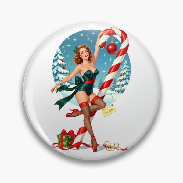 Item preview, Too Naughty for the Nice List – Vintage Christmas Candy Cane Pin-Up designed and sold by Lightning-Lace.