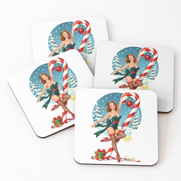 Item preview, Too Naughty for the Nice List – Vintage Christmas Candy Cane Pin-Up designed and sold by Lightning-Lace.