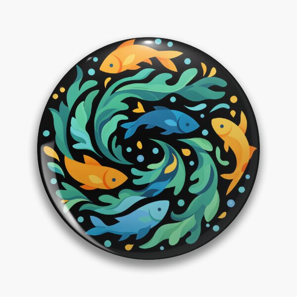 Item preview, Abstract Goldfish Swirl Ocean Waves Nautical Circle Tropical Fish Art designed and sold by DrawHandArt.