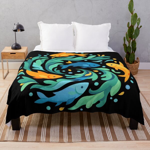 Item preview, Abstract Goldfish Swirl Ocean Waves Nautical Circle Tropical Fish Art designed and sold by DrawHandArt.
