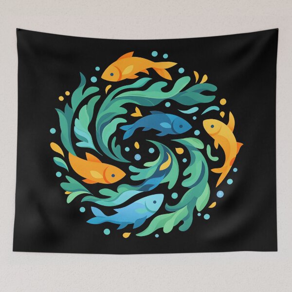 Item preview, Abstract Goldfish Swirl Ocean Waves Nautical Circle Tropical Fish Art designed and sold by DrawHandArt.