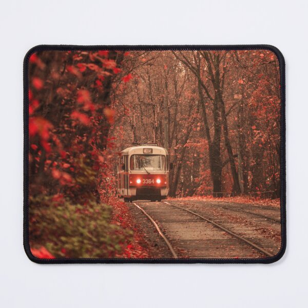Item preview, Autumn Tramway – Vintage City in Red Leaves designed and sold by PineSunStudio.