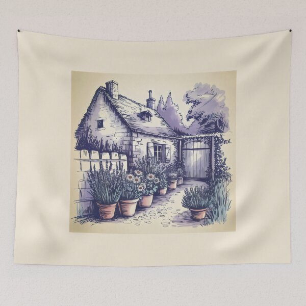 Item preview, Stone Cottage with Garden Path – Rustic Countryside Illustration designed and sold by SplashTastic.