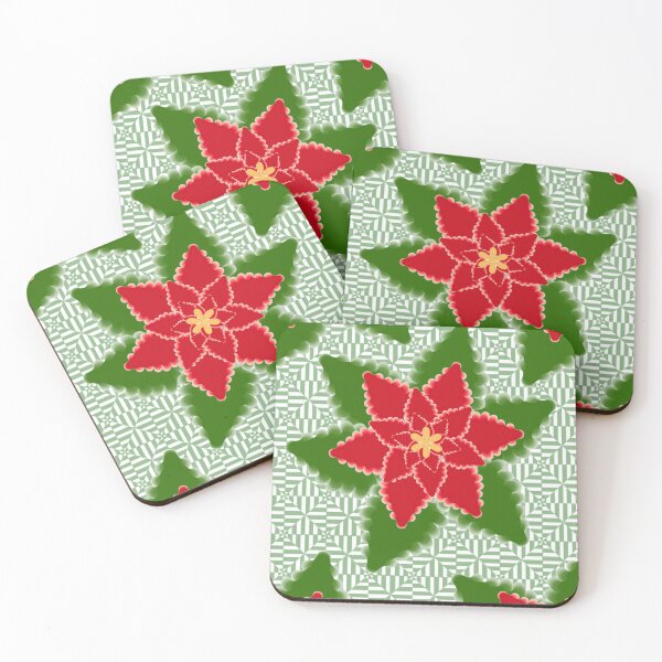 Item preview, Vibrant Red Poinsettia & Geometric Green Optical Christmas Pattern designed and sold by HopeAndHustle.