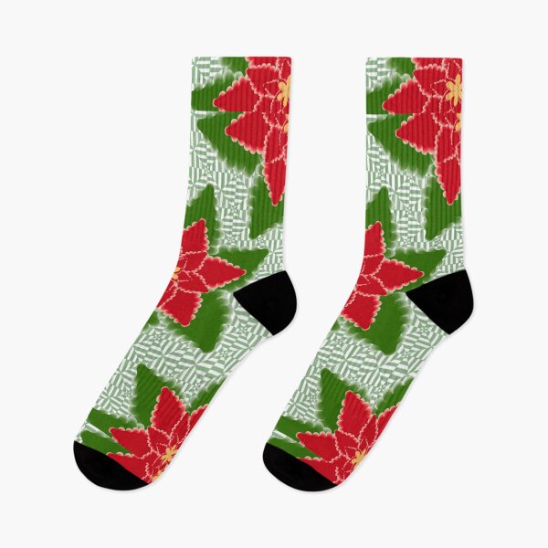 Item preview, Vibrant Red Poinsettia & Geometric Green Optical Christmas Pattern designed and sold by HopeAndHustle.