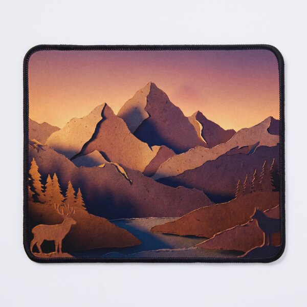 Item preview, Paper Cut Style Sunset Mountain Wilderness Landscape designed and sold by Vertex Vision Studio.