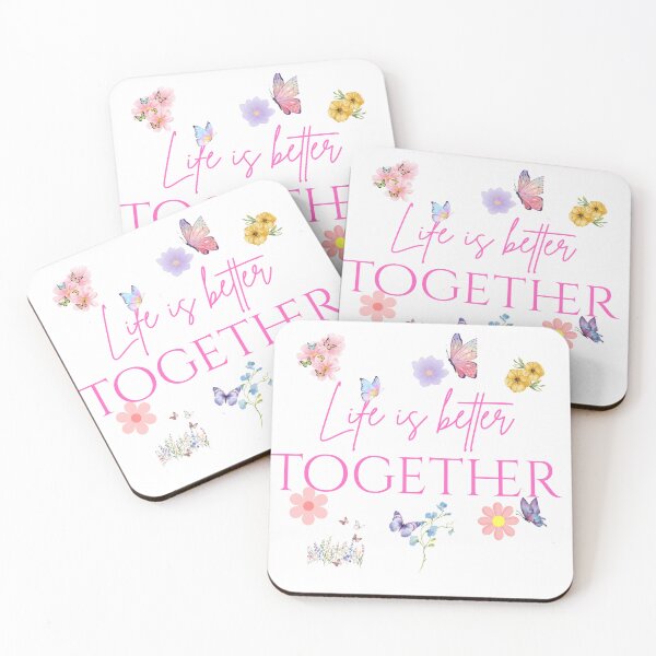 Item preview, Life Is Better Together- Pink Typography with Butterflies & Flowers designed and sold by Prayful.