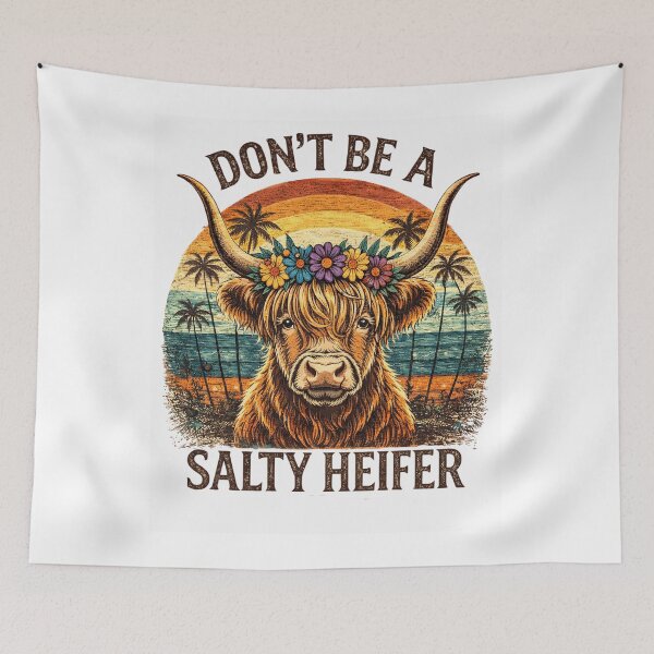 Item preview, Funny Cow T Shirt Don’t Be A Salty Heifer, Beach Sunset Highland Cow Gift, Western Humor Graphic Tee designed and sold by JoyBoyStudio1.