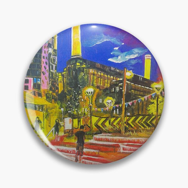 Item preview, Battersea Power Station at night, in the style of The Scream  designed and sold by DianeGoldiepaintsLondon.