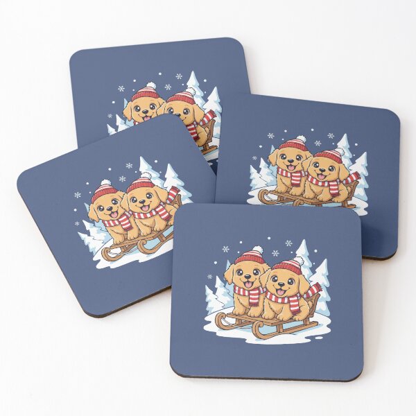 Item preview, Cute Golden Retriever Sledding Puppies | Happy Winter Puppy designed and sold by The Real Life Symphony.