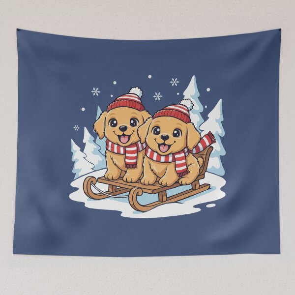 Item preview, Cute Golden Retriever Sledding Puppies | Happy Winter Puppy designed and sold by The Real Life Symphony.
