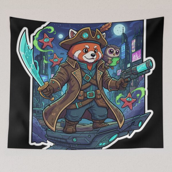 Item preview, Sci Fi Pirate Fox And Raccoon Fantasy Animal Illustration designed and sold by RebellDancer.