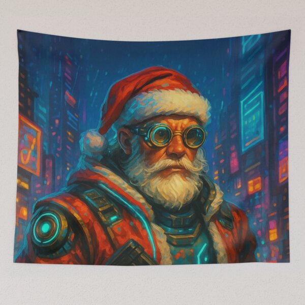 Item preview, Futuristic Cyberpunk Santa Claus Christmas Art Print – Neon Holiday Illustration designed and sold by TSOL5.