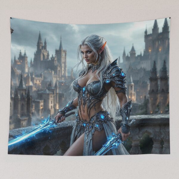 Item preview, Elven assassin on a medieval balcony designed and sold by Logoetika.